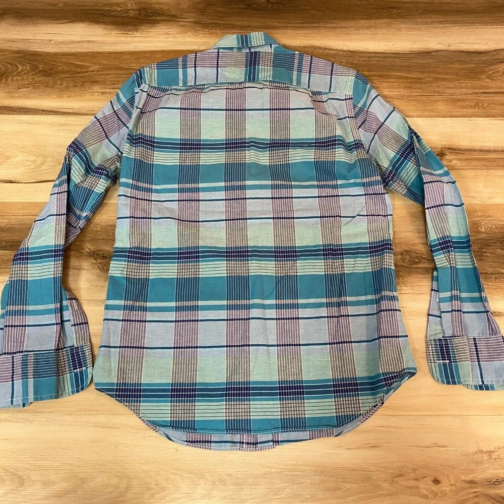 J Crew Summer Plaid Button Down Shirt Mens Small Blue‎ Teal Cotton